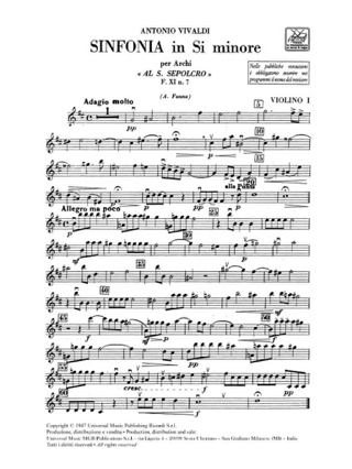 Sinfonia en si min. - F. 11 n° 7 - Matériel - VIVALDI - Partition